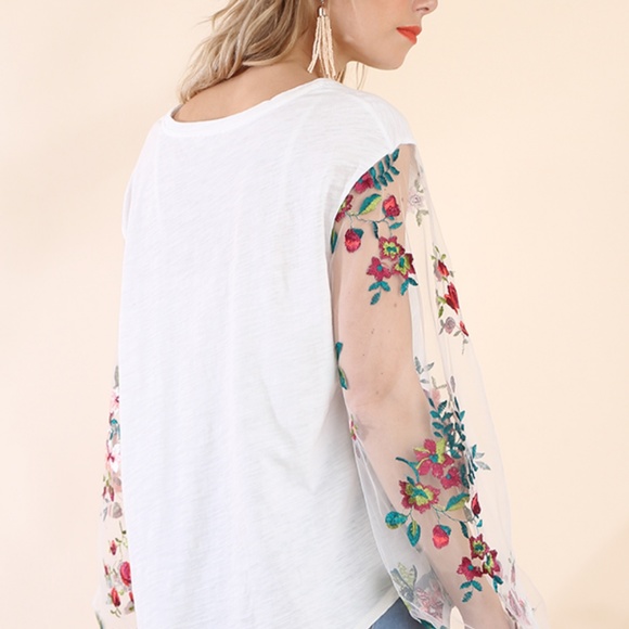 White Embroidered Floral Sheer Top - Picture 3 of 4